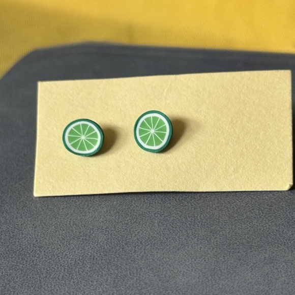 Hand Crafted Jewelry - Clay 🍋‍🟩Green Lime Slice Stud Earrings